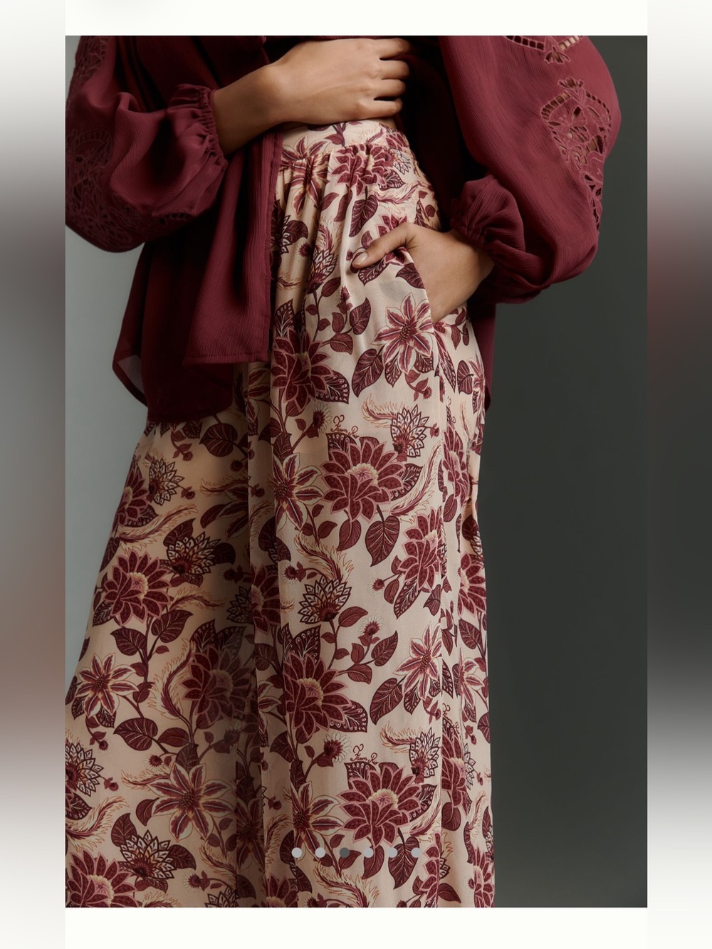 FARM Rio Brown Floral Wide-Leg Pants - Picture 3 of 8